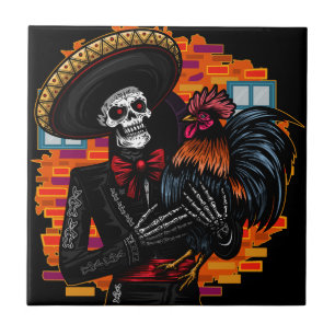 Azulejo Skeleton Mariachi con Rooster