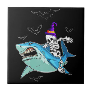 Azulejo Skeleton Riding Shark Funny - Un regalo loco de Ha