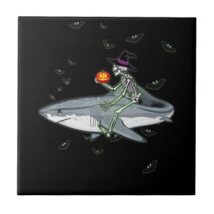 Azulejo Skeleton Riding Shark - Gracioso regalo de tiburón