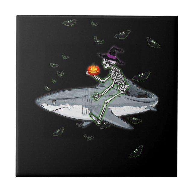 Azulejo Skeleton Riding Shark - Gracioso regalo de tiburón (Frente)