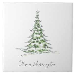 Azulejo Sketch Pine Christmas Tree Minimal Script Name