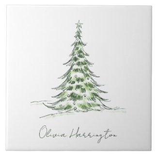 Azulejo Sketch Pine Christmas Tree Minimal Script Name