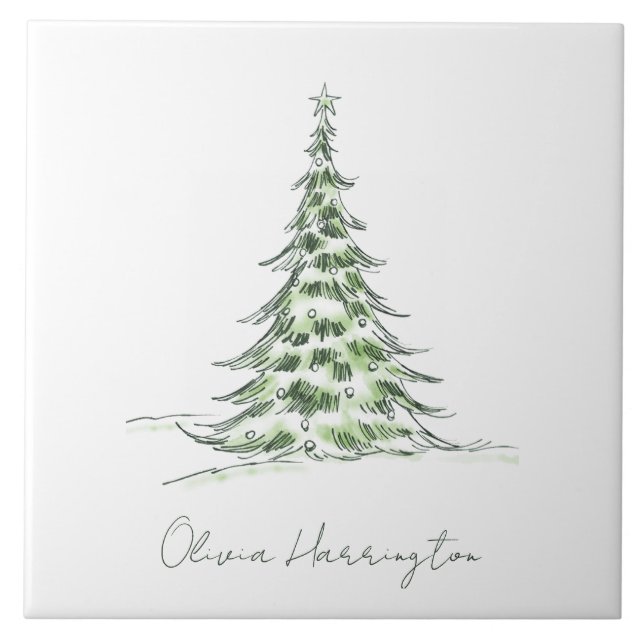 Azulejo Sketch Pine Christmas Tree Minimal Script Name (Frente)