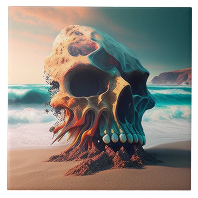 Azulejo Skull on the Beach (Frente)