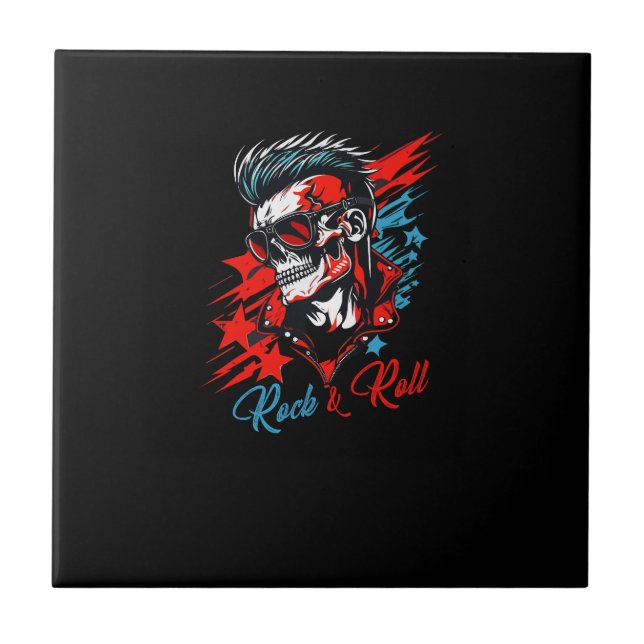Azulejo skull rock and roll art para camisetas (Frente)