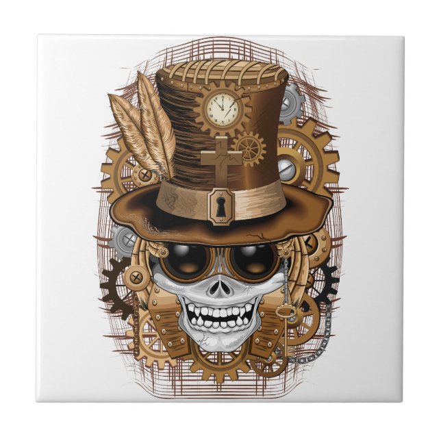 Azulejo Skull Steampunk Voodoo Retro Machine (Frente)