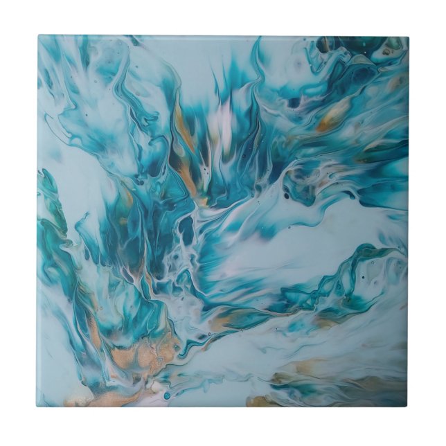 Azulejo Sky blue and Ocean Green Abstract Painting (Frente)