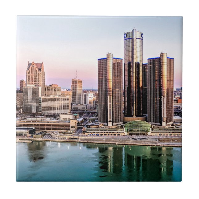 Azulejo Skyline de Detroit en la montaña rusa de mosaicos  (Frente)