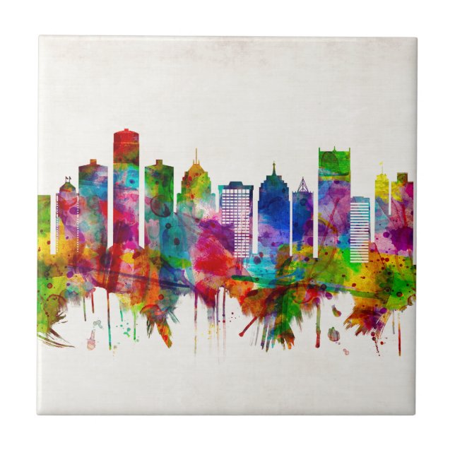 Azulejo Skyline de Detroit Michigan (Frente)