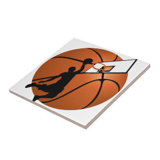 Azulejo Slam Dunk Baloncesto Jugador con Hoop en una bola
