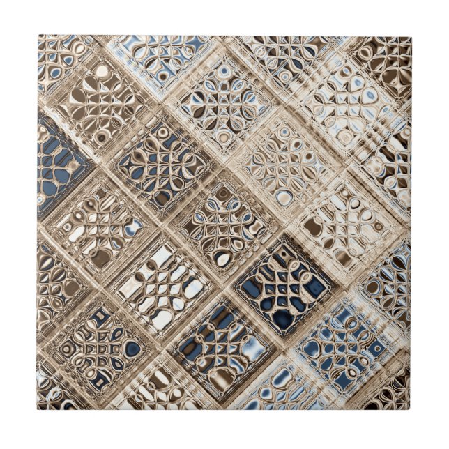 Azulejo Slate Blue Brown Sari Mosaic Pattern Art (Frente)