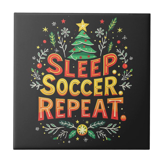 Azulejo Sleep Soccer Repetir el amor del árbol de Navidad (Frente)