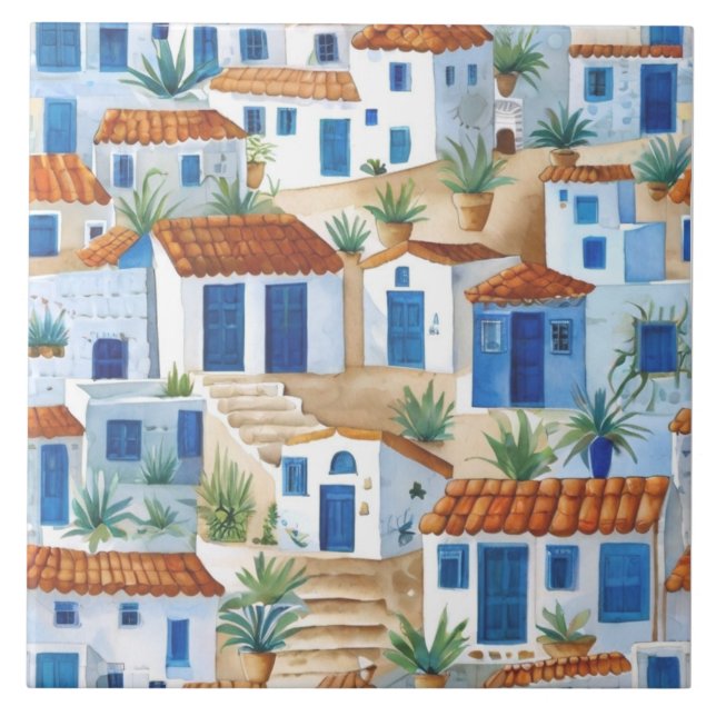 Azulejo Sleepy Greek Village, Grecia Travel Souvenir (Frente)