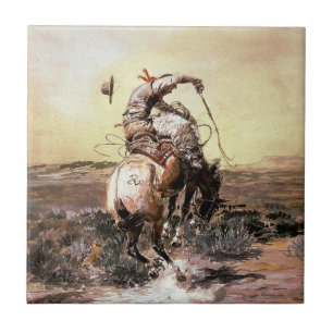 Azulejo “Slick Rider” Arte Occidental de Charles M Russell