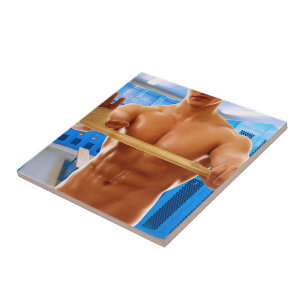 Azulejo SlipperyJoe hombre muscular abs vestuario de baldo