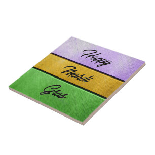 Azulejo SlipperyJoe's Happy Mardi Gras morado de oro verde