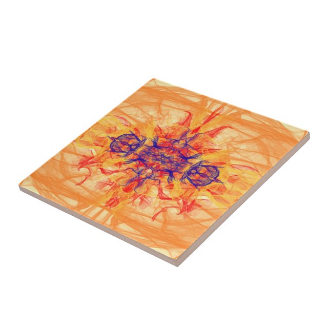 Azulejo SMOKE naranja - Arte Fractal - Tile cerámico (Lado)