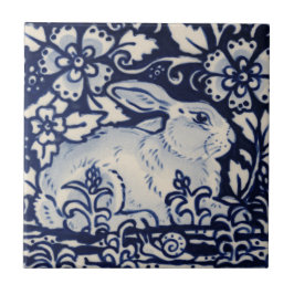 Azulejo Snack Floral de conejo blanco azul Chinoiserie Cob