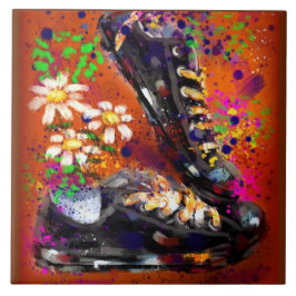 Azulejo Sneakers and Daisies Impresionista Naranja Blanco