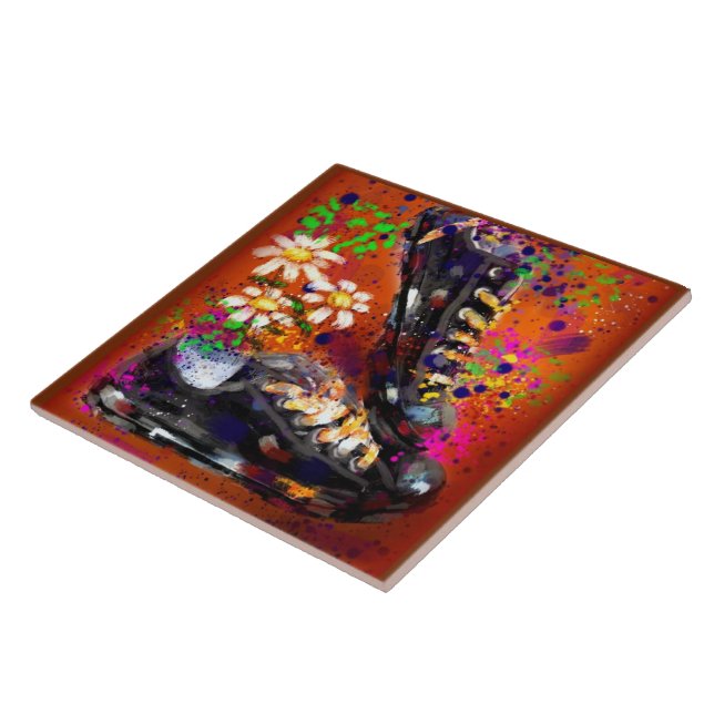 Azulejo Sneakers and Daisies Impresionista Naranja Blanco (Lado)