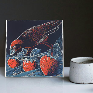 Azulejo Sneaky Amsel's Strawberry Heist - Whimsical