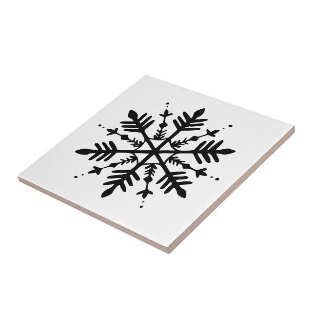 Azulejo Snowflake gráfico minimalista en blanco y negro (Lado)