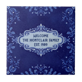 Azulejo Snowflake pattern blue & white holiday custom name
