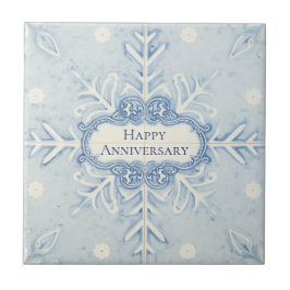 Azulejo Snowflake pattern blue & white holiday custom name