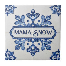 Azulejo Snowflake pattern blue & white holiday custom name