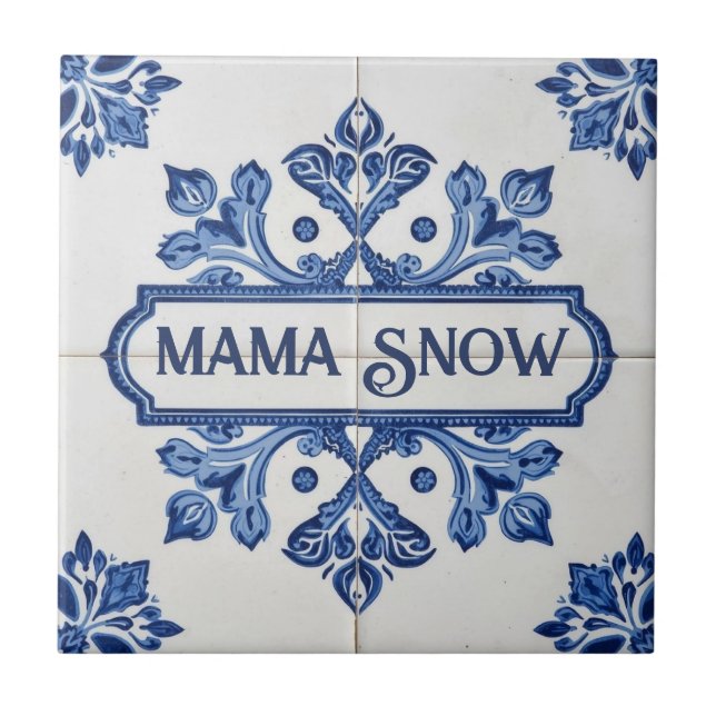Azulejo Snowflake pattern blue & white holiday custom name (Frente)