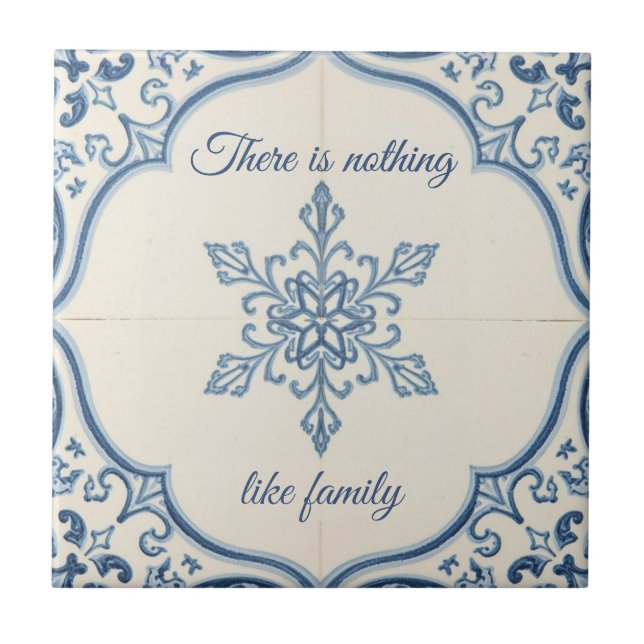 Azulejo Snowflake pattern blue & white holiday custom name (Frente)
