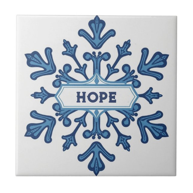Azulejo Snowflake pattern blue & white holiday custom name (Frente)