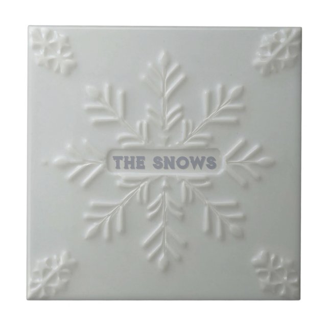 Azulejo Snowflake pattern blue & white holiday custom name (Frente)
