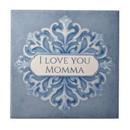 Azulejo Snowflake pattern blue & white holiday custom name