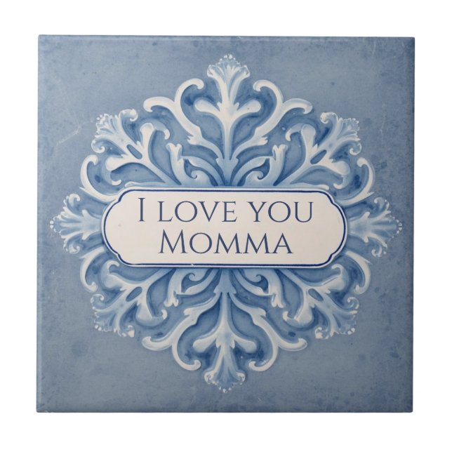 Azulejo Snowflake pattern blue & white holiday custom name (Frente)