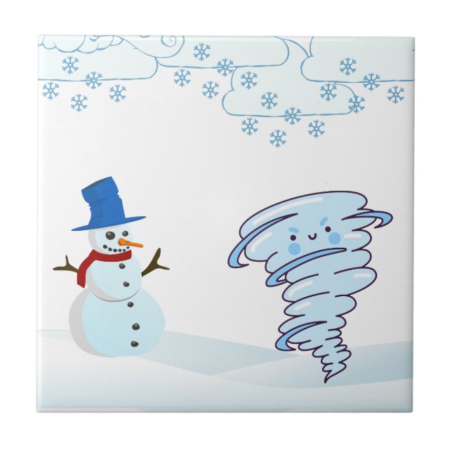 Azulejo Snowman de invierno y viento (Frente)