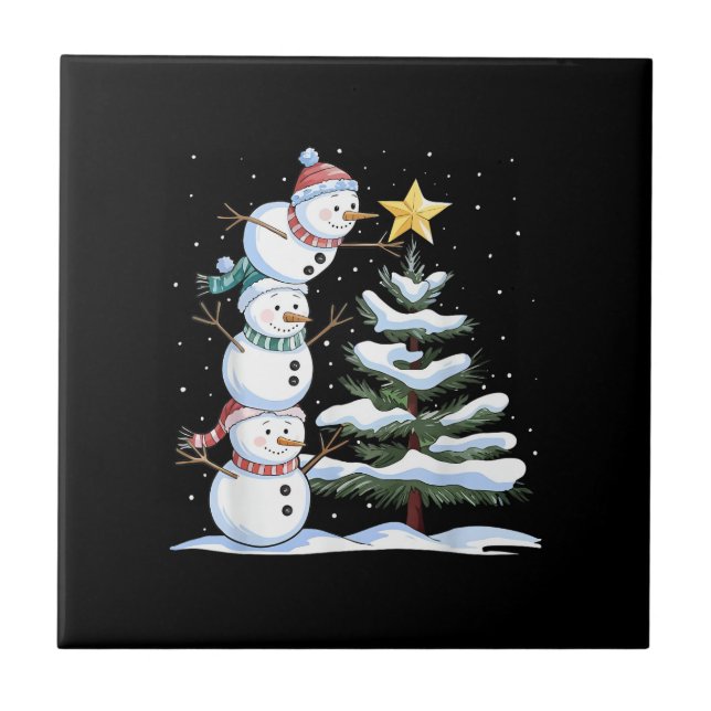 Azulejo Snowman Merry Christmas Santa Claus Tree Snow Fami (Frente)