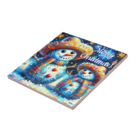 Azulejo Snowman Snowman de arte folklórico mexicano