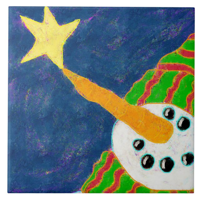 Azulejo Snowman y Star Resumen de arte (Frente)