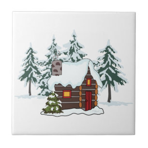 Azulejo Snowy Cabin Scene