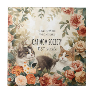 Azulejo Sociedad de Mamá de Gatos Botánicos Vintage Decora