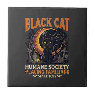 Azulejo Sociedad Humanitaria del Gato Negro Halloween Luna