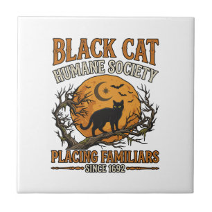 Azulejo Sociedad Humanitaria del Gato Negro Halloween Luna