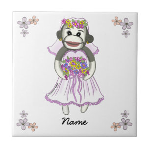 Azulejo Sock Monkey Brie boda personalizada Tile