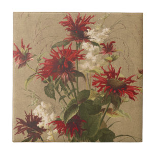 Azulejo Sofisticada Floral Roja y Burgundy sobre Beige