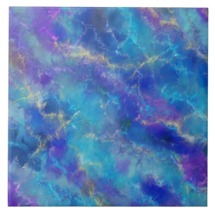 Azulejo Sofisticado Patrón De Mármol Azul, Púrpura Y Oro