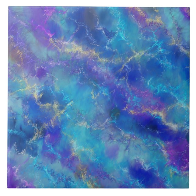 Azulejo Sofisticado Patrón De Mármol Azul, Púrpura Y Oro (Frente)