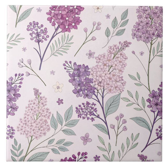 Azulejo Soft Pink and Purple Lilac Floral Pattern   (Frente)