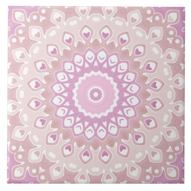 Azulejo Soft Pink Mandala with Heart and Petal Motifs (Frente)