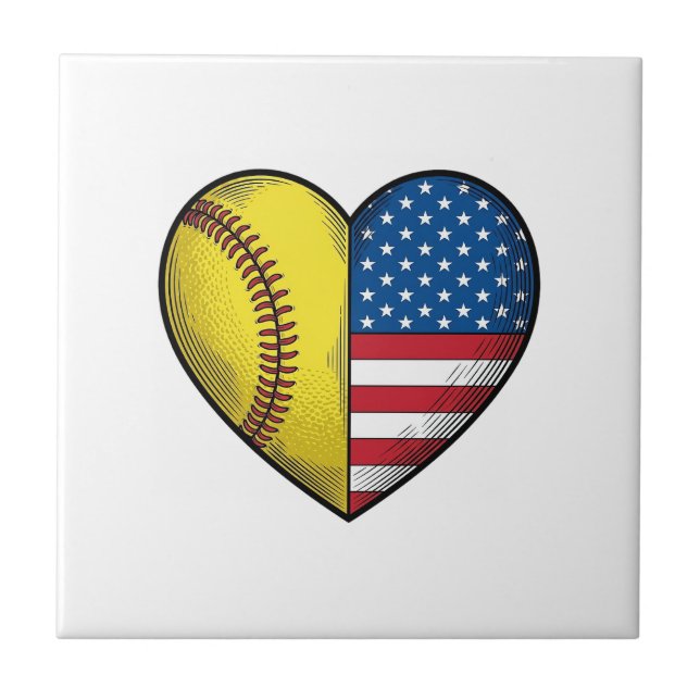 Azulejo Softbol bandera de EE. UU. corazón diseño vectoria (Frente)